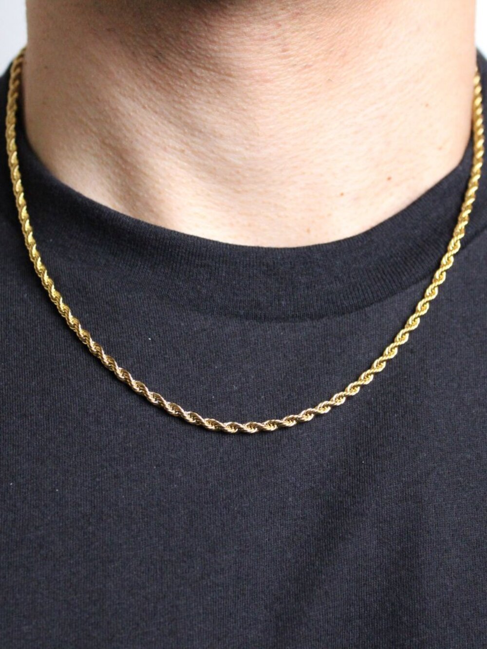 Gold 3mm Rope Chain Necklace 20"